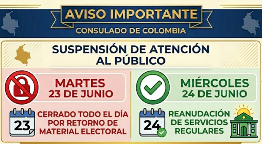 Suspensión de atención al público martes 23 de junio