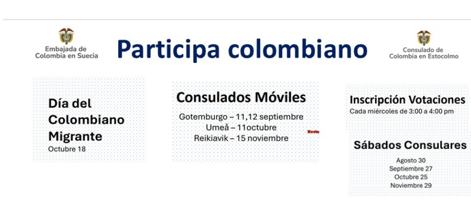 Próximos eventos en el Consulado de Colombia en Estocolmo en el segundo semestre 2025 