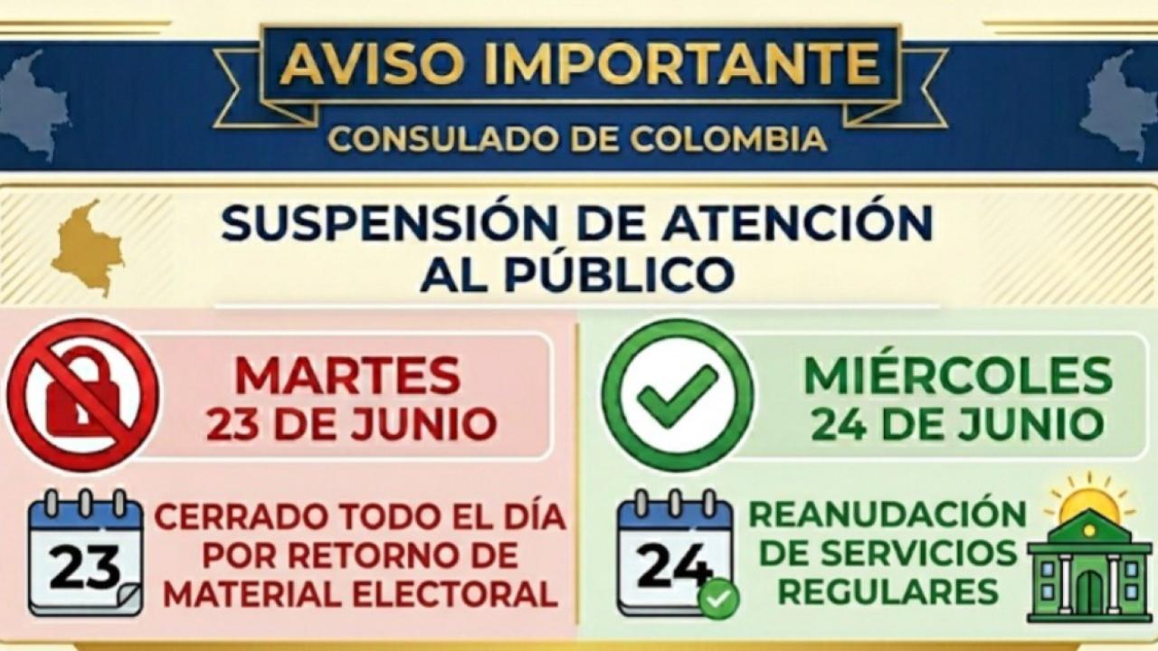 Suspensión de atención al público martes 23 de junio