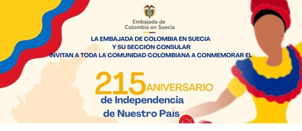 Embajada de Colombia en Suecia y su sección Consular invitan a los connacionales a la conmemoración del 215 aniversario de la Independencia de Nuestro País