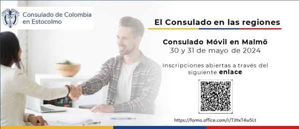 Jornada de Consulado Móvil en la ciudad de Malmö los días 30 y 31 de mayo de 2024