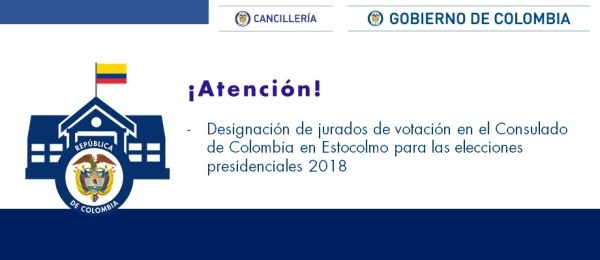 Designación de jurados de votación en el Consulado de Colombia en Estocolmo para las elecciones presidenciales 